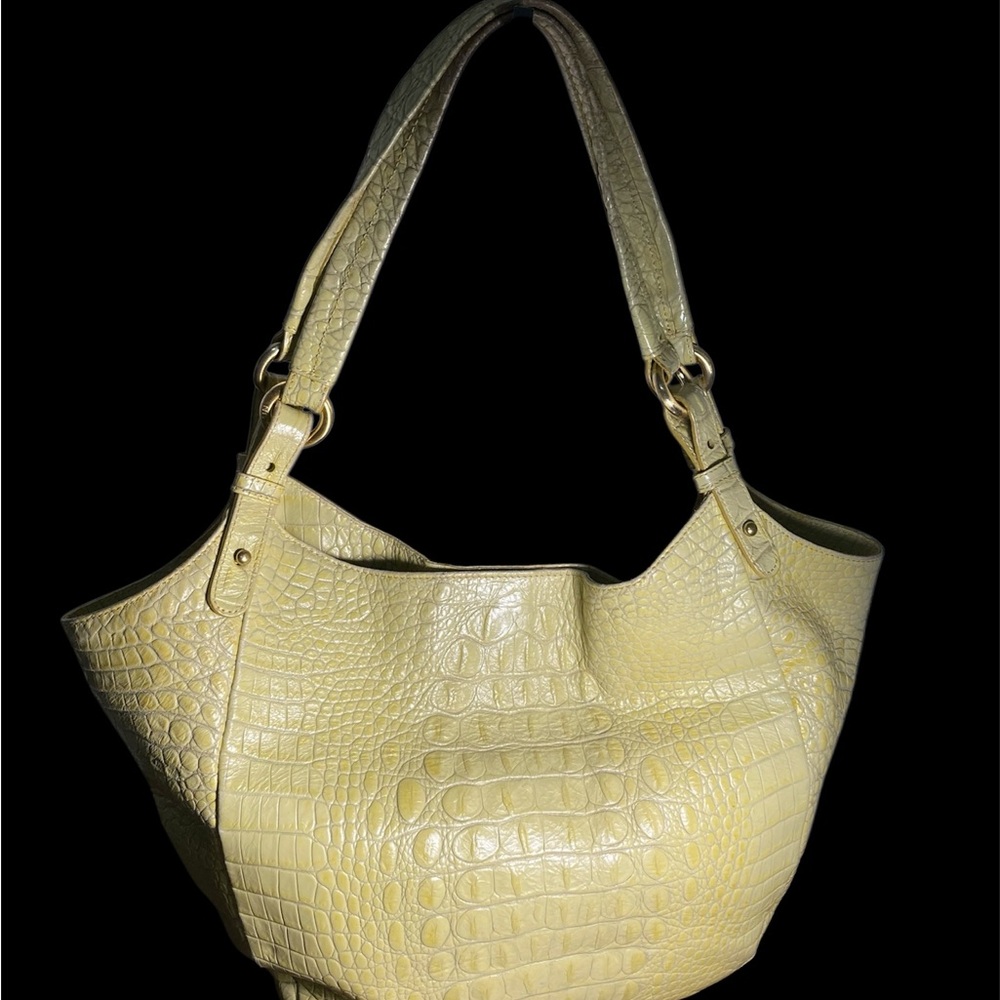 BRAHMIN JACQUELINE Elegant Crocodile-Embossed Yellow Tote Bag